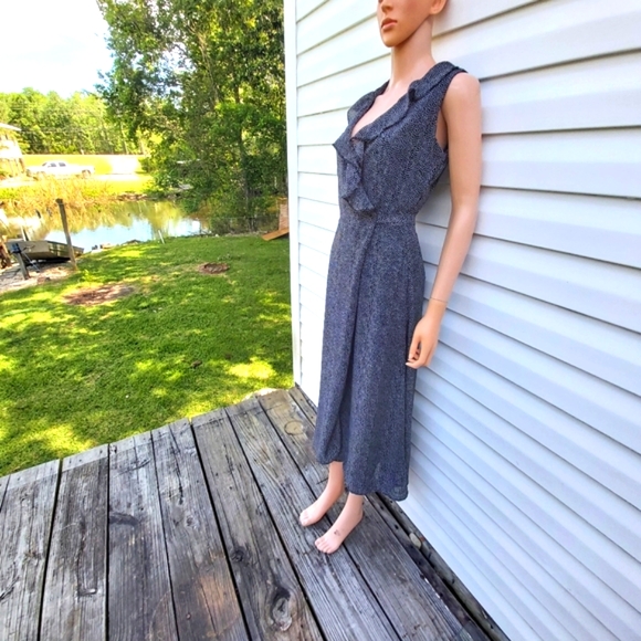 Vintage Marla Kim Black & White Print Sleeveless Wrap Maxi Dress- SM - Picture 6 of 8